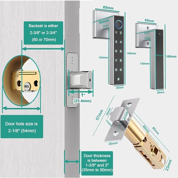 Fingerprint Door Lock Keyless Entry Door Lock with Handle, Smart Bluetooth - Picture 6 of 9